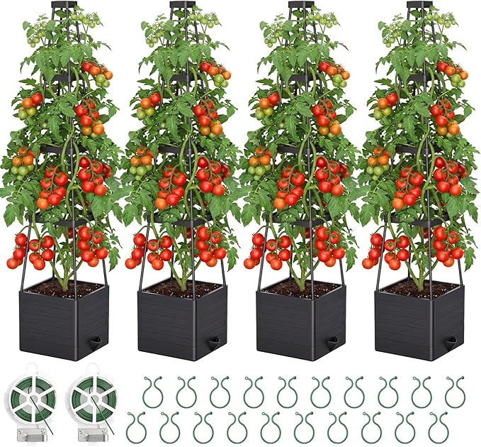 Geetery 4 Pack Raised Garden Bed Planter Box with Trellis 55" Cage Planter Raised Garden Bed with Trellis Self-Watering Planters for Climbing Plants Vegetables Vine Flowers Outdoor Indoor