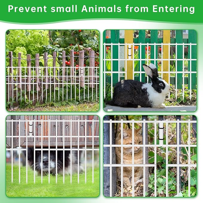 17ft(L) X 13in(H) Animal Barrier Fence, 12 Panels No Dig Fence for Dogs, 1.52IN Gap Anti Digging Dog Barrier, Rustproof Metal Garden Edging Border Defense for Outdoor, Yard, Lawn, White