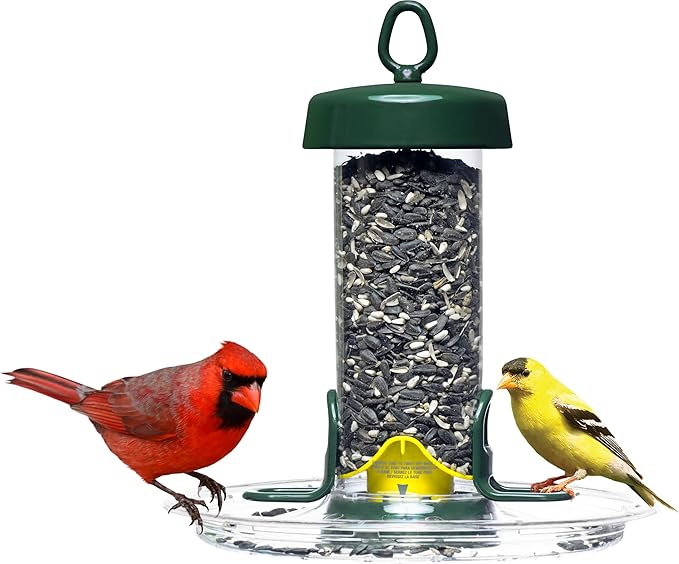 Brome Tube100 Wild Bird Feeder, Metal – 2 Seed Ports, 1.7 lb Capacity, Extra-Wide Perches, Easy to Fill & Clean, Pole-Mountable, Seed Tray Available
