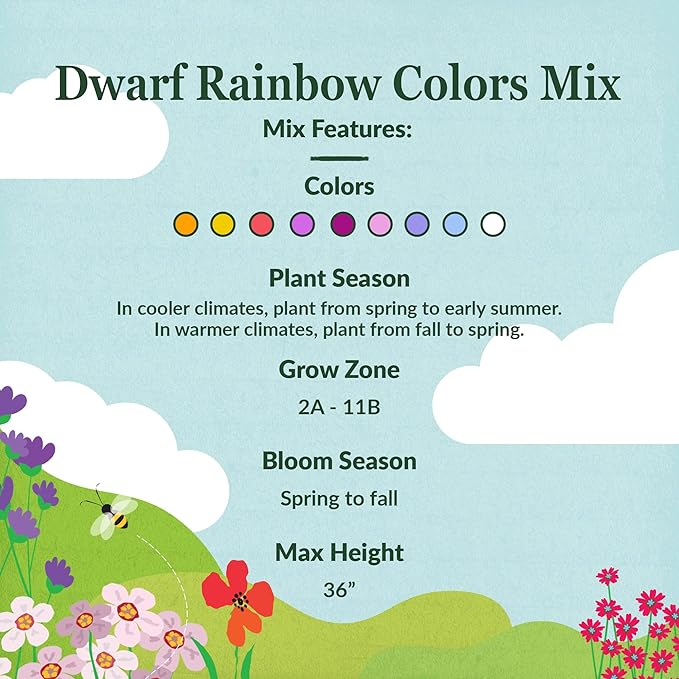 Ferry-Morse Wildflower Seeds - Dwarf Rainbow Colors, Drought Tolerant, GMO Free - 1 lb