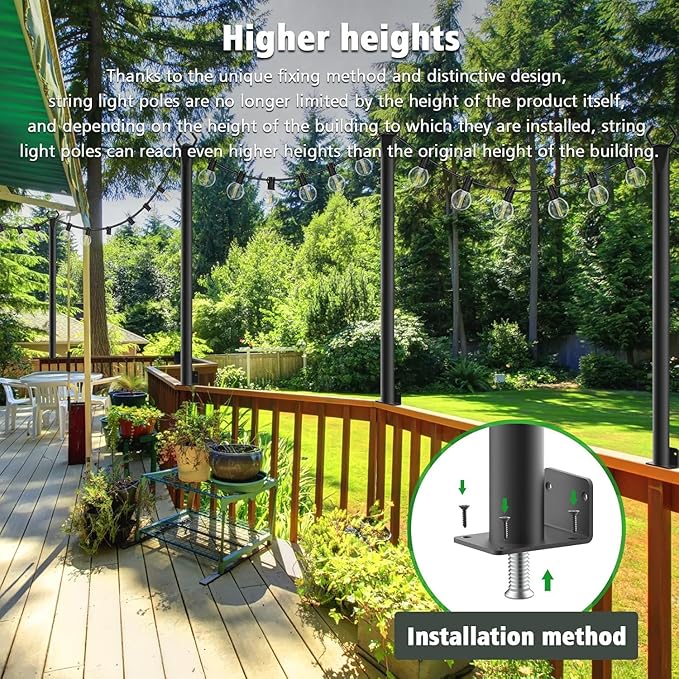 NUERPO Pack String Light Poles,5 Ft Metal Poles with Fork for Outdoor String Lights,Outdoor Light Poles with Fork,Poles/Post/Stand for Outside,Patio (2 Pack 5FT)