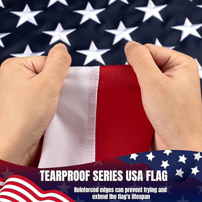 American Flag 4x6 Ft for Outside, Heavy Duty Nylon US Flag, TearProof and WaterProof Super Tough Series, High Wind All Weather USA Flag with Embroidered Stars, Sewn Stripes, Brass Grommets