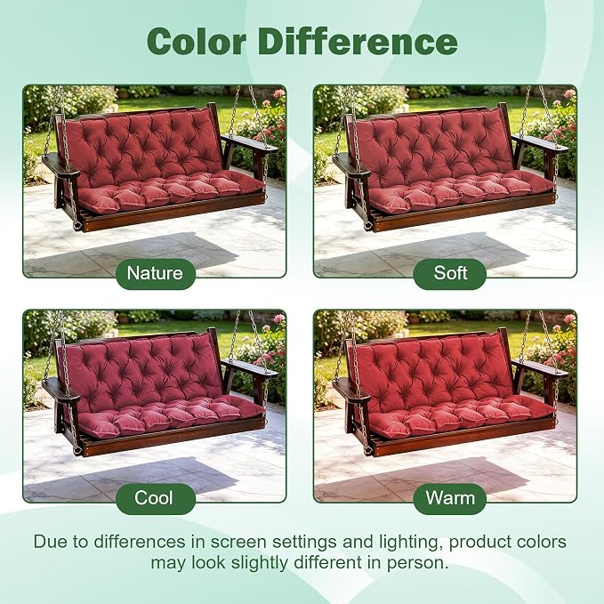 Porch Swing Cushions, 40x40 Inch Swing Cushions for Outdoor Furniture, Waterproof 2 Seater Patio Seat Cushion with Backrest, Replacement Bench Cushion for Glider, Settee, Burgundy