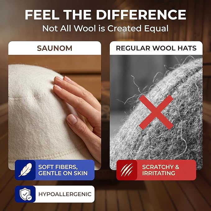 Wool Sauna Hat for Men and Women (2 Pack) — 100% Natural Wool — Breathable, Itch-Free and Odor Resistant Sauna Cap — Ideal Banya Hat for Men White