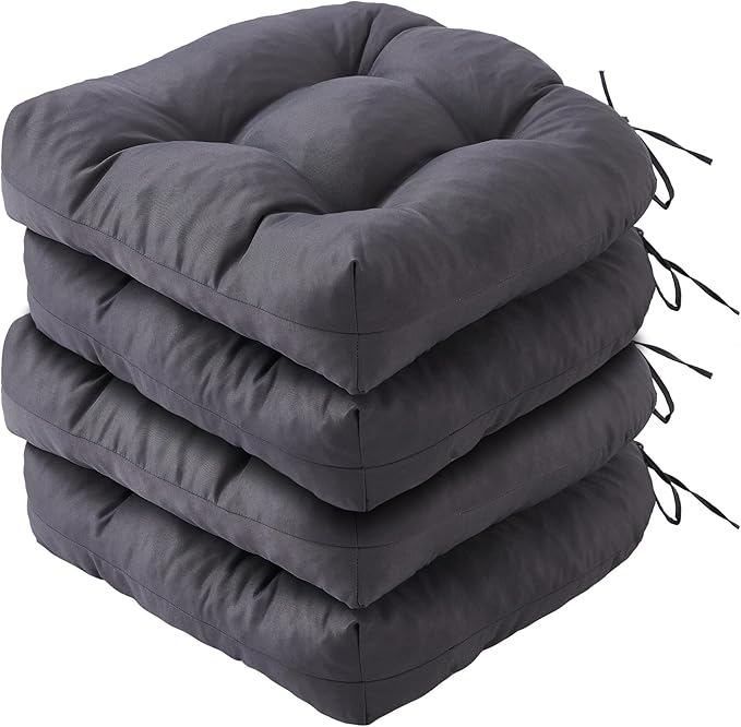 IPYNBAP Outdoor Chair Cushions Set of 4, Patio Chair Cushions with Ties, 19x19+5” Tufted Outdoor Seat Cushions, Waterproof Patio Furniture Cushions, Outdoor Dining Chair Pads, Dark Grey
