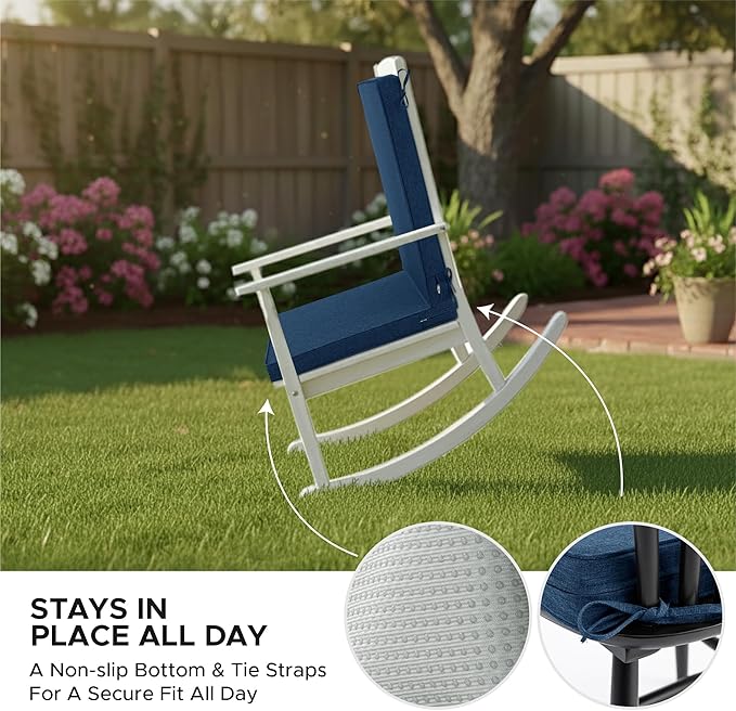 Outdoor Chair Cushions 20x20, Water-Resistant & Fade-Resistant, Patio Furniture Lawn Dining Chair Seat Replacement with High Back, Ties Zipper, Removable Cover, Set of 6, Navy Blue