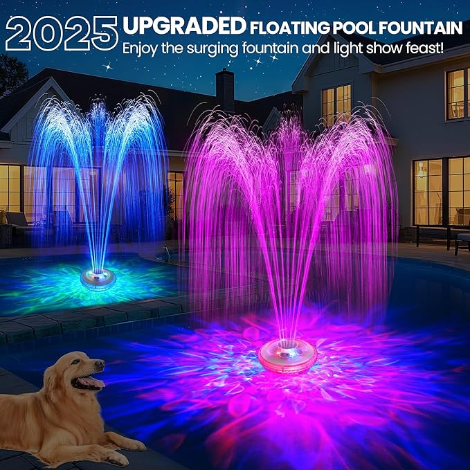 AearKing Floating Pool Fountain with Lights Show, Pool Water Fountain with Anchor, Above Ground Pool Water Fountains Pump with Rope, Swimming Pool Fountains for Inground Pools