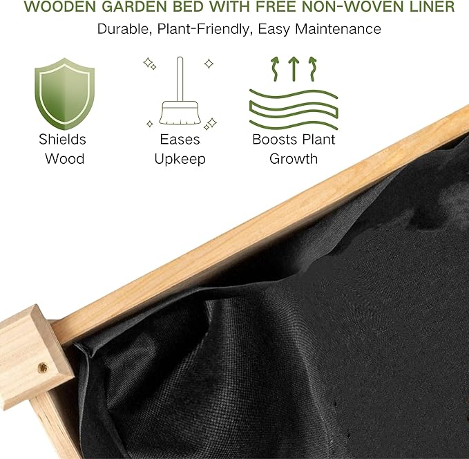 Wooden Raised Garden Bed with Legs, Elevated Reinforced Planter Box with Bed Liner for Outdoor Backyard/Patio/Gardener, 34x18x30in, 150lb Capacity - Natural