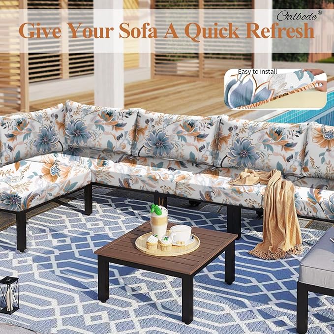 CALBODE 8Pcs High Elastic Digitally Printed Sofa Seat Cushion Cover, Soft & Comfortable Reusable Floral Print Stretch Couch Cushion Slipcover for Outdoor Furniture Protector Replacement, All-Season