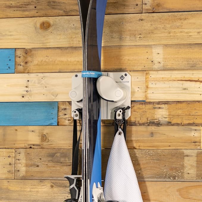Gravity Grabber, The OG - Ski & Snowboard Wall Mount, Indoor Garage & Home Storage Organizer, Damage-Free Grip, Holds Skis/Boards/Poles/More, Space-Saving Premium Gear Rack, (White 2-Pack)