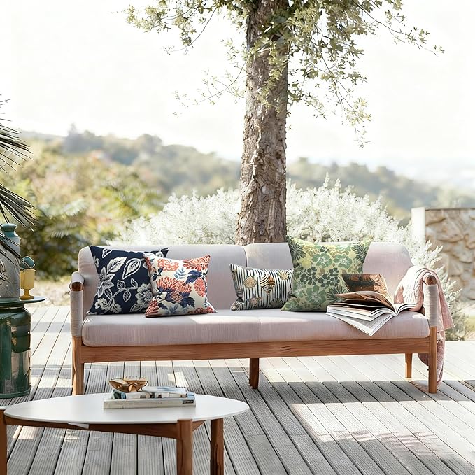 LVTXIII 2 Pack Outdoor Pillow Covers ONLY 18x18 Inch, Water-Repellent Square Decorative Cushion Covers for Patio Furniture, Garden, Sofa, Elegant Vines Navy