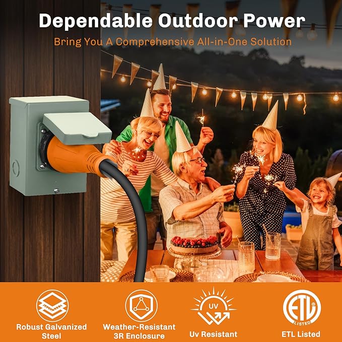 WELLUCK 30 Amp Generator Inlet Box - NEMA L14-30P Power Inlet Box for 3R 4-Prong Generator Cord, 125/250V, 7500W Weatherproof Outdoor 30a Power Inlet Box - ETL Listed, Best Partner in Emergencies