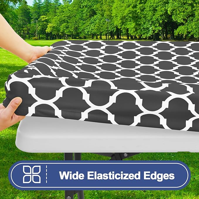 Smiry Picnic Table Cover with Bench Covers, Waterproof Elastic Fitted Tablecloth for 6 Foot Tables, Washable Polyester Tablecloths for Camping, Indoor & Outdoor (Dark Grey, 30x72 Inch 3-pc Set)
