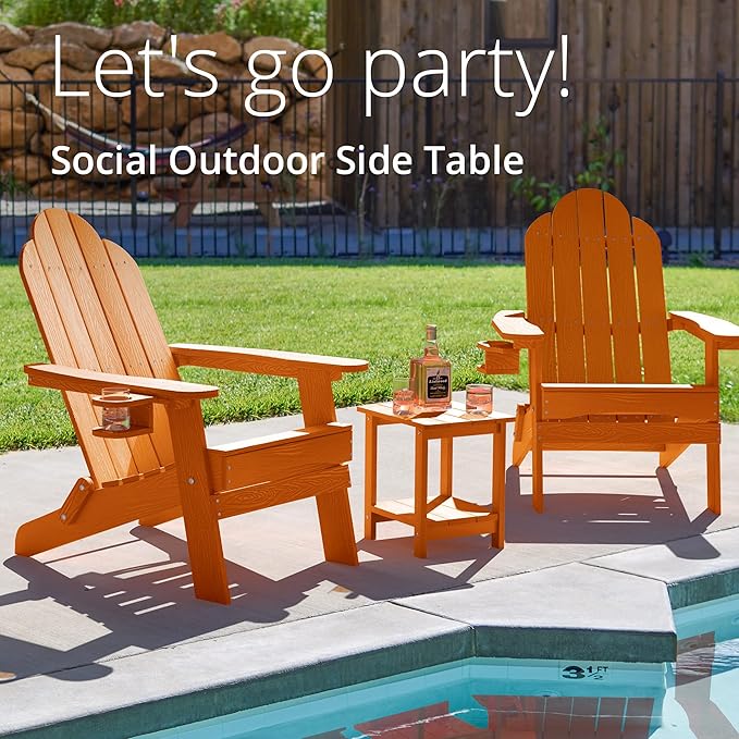 LUE BONA Adirondack Outdoor Side Table, 2-Tier Orange HDPS Patio End Table Weather Resistant, Morden Side Table for Patio, Pool, Porch