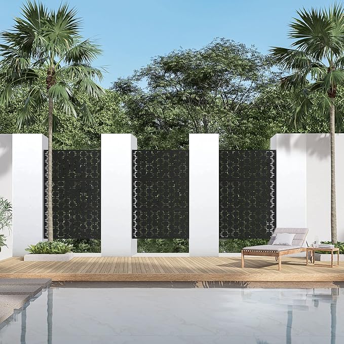 Elevens Decorative Privacy Screen Panel Indoor/Outdoor Patio Lightweight Metal Privacy Screen Square(Single Panel 47"x24"), Black-Square(47"x24") (USAM004-2)