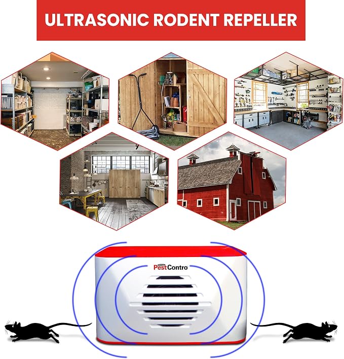 PestContro Portable Ultrasonic Rodent Repeller, Cordless Non-Lethal Pest Control, Dual Frequency, Mice Rats Squirrels Chipmunks Kitchen Office Garage Basement Shed Storage Attic