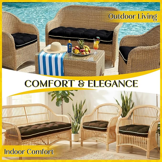 1 MIDDLE ONE Wicker Chair Cushions 3 Pieces Set for Outdoor Furniture, Replacement Patio Wicker Furniture Cushions, 1Pc Loveseat Cushion & 2Pcs Chair Cushions (Coffee)