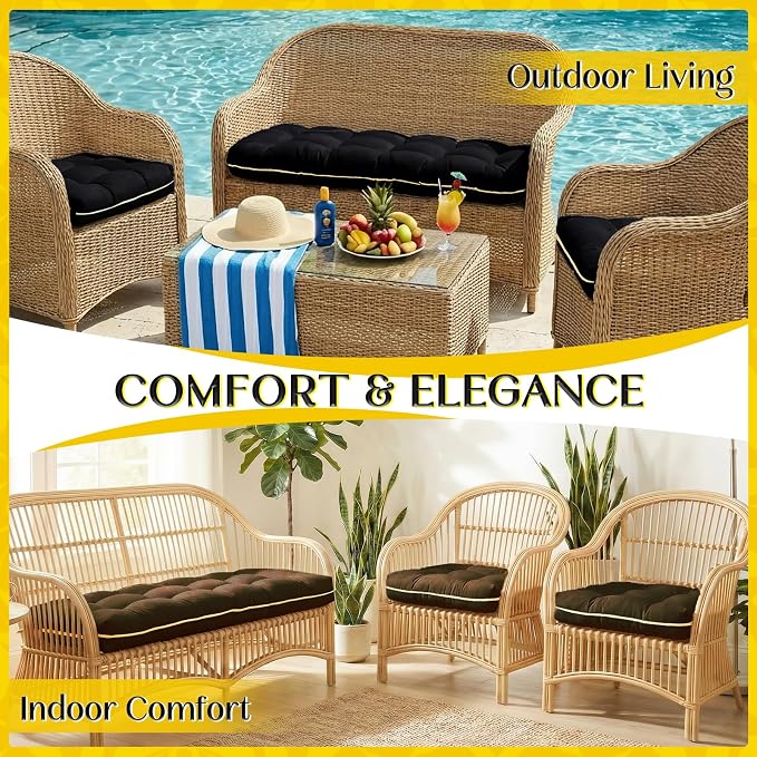 1 MIDDLE ONE Wicker Chair Cushions 3 Pieces Set for Outdoor Furniture, Replacement Patio Wicker Furniture Cushions, 1Pc Loveseat Cushion & 2Pcs Chair Cushions (Black)
