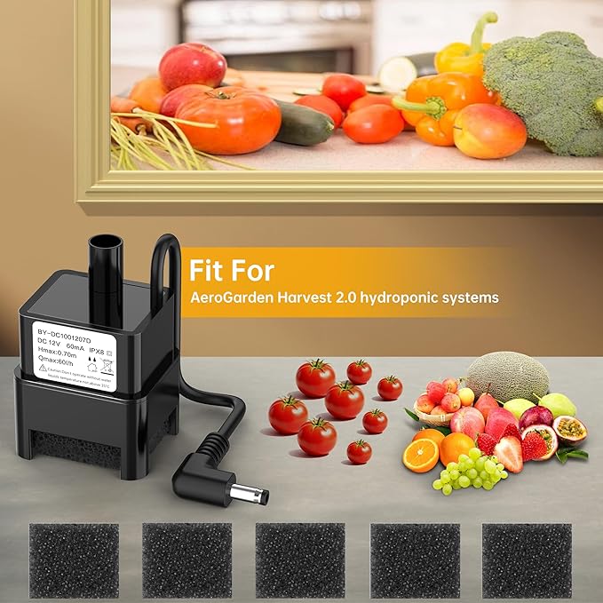 Harvest 2.0 Pump for Hydroponics Growing System, Ultra Quiet Pump with 5 Filters（Only Fits Harvest 2.0）