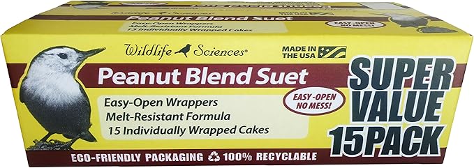Wildlife Sciences Peanut Suet Cakes for Wild Birds 15 Pack