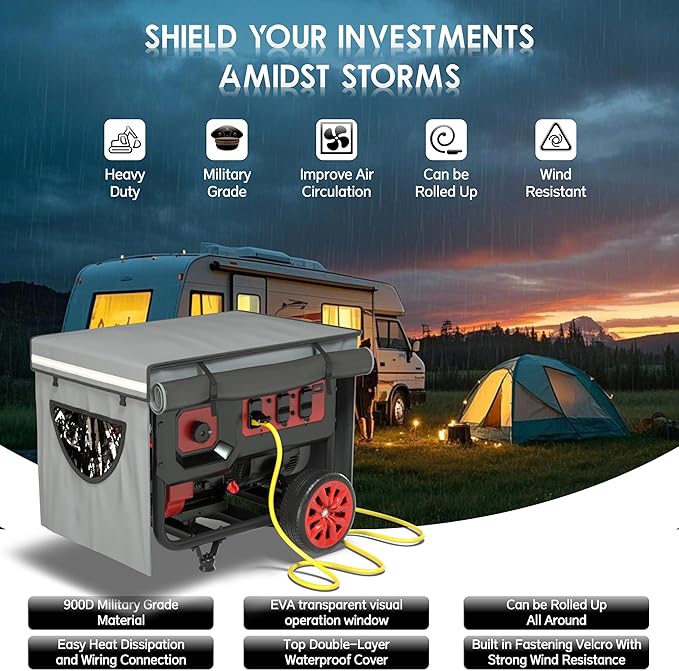 Generator Covers While Running, Generator Cover for Outside Heavy Duty Waterproof, 600+210D Double Layer Production,with Storage Bag, 38 "L x 28" W x 27 "H, for 12000W+ Frame Type Generators,Gray