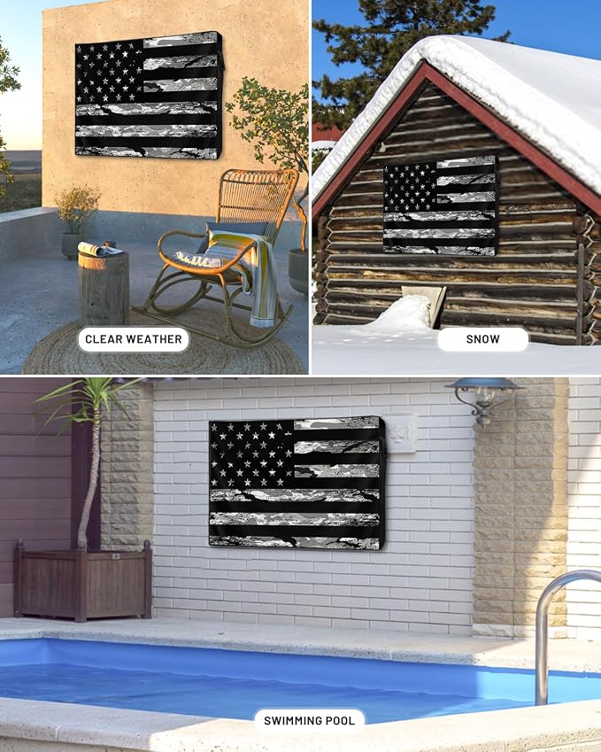 American Flag Outdoor TV Cover 60 to 65 Inch Weatherproof, Camouflage Black Stripes 600D Oxford TV Covers with Zipper, Vintage US Flag Outside Flat TV Screen Protector Size 58"W x 37"H x 4.5"D