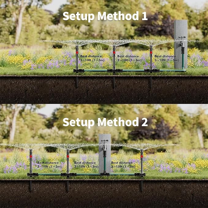 Flexible Sprinkler System, Above Ground DIY Irrigation Kit | Multi-Adjustable Lawn Sprinkler Set, Ideal for Plant and Flower Bed Watering (Garden Hose Not Included)