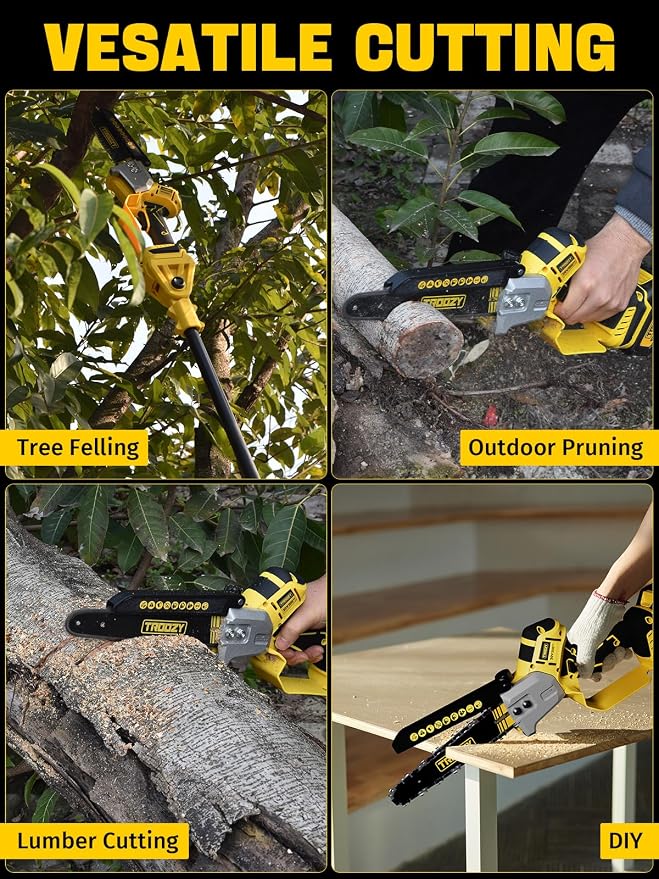 Cordless Pole Saw, 8-INCH 2-IN-1 Chainsaw, Electric Tree Trimmer with 9FT Telescopic Pole, 180°Angle for Tree Branches Pruning & Wood Cutting,Compatible with Makita Battery (no battery)