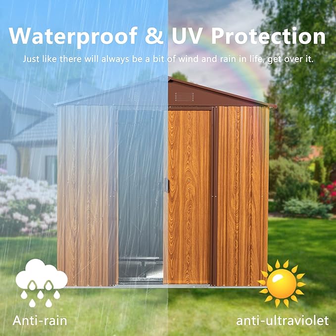 KEIKI 6x6 FT Outdoor Metal Storage Shed with Peaked Roof,Vents and Lockable Door for Garden Yard Lawn