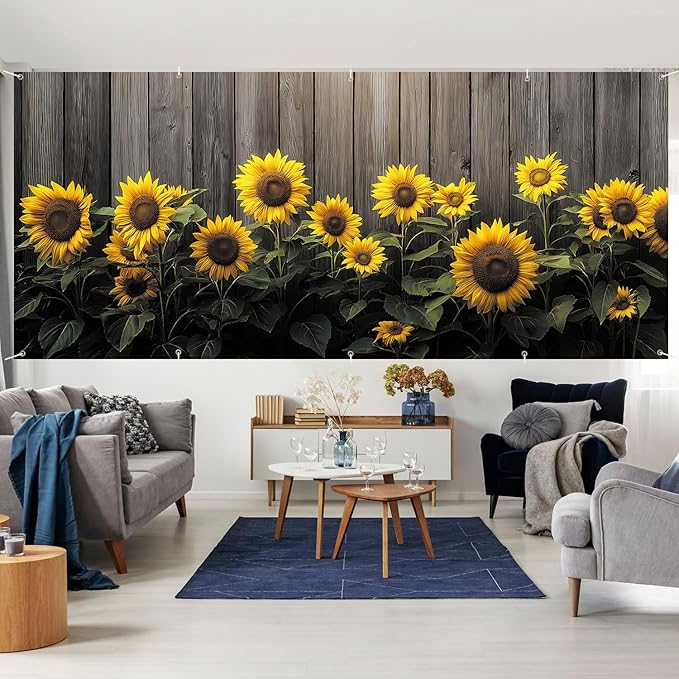 7 * 16FT Summer Sunflower Garage Door Cover Decorations Sunflower Fence Garage Door Banner for Outdoor Indoor Summer Party Photography Backdrop