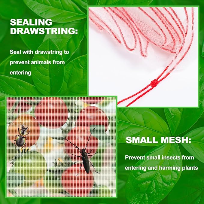 2Pcs Fruit Orchard Netting, 6.56 x 6.56 FT Plant with Zipper and Drawstring, Garden Netting to Protect Fruit from Birds, Bird Nettings for Cicadas