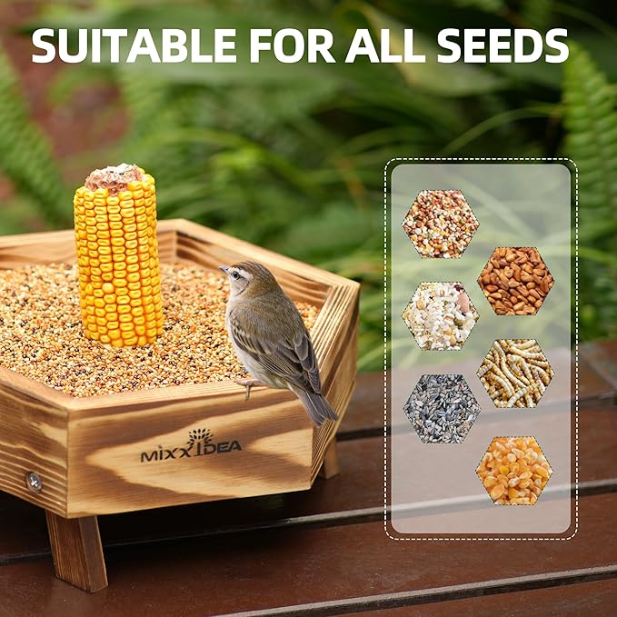MIXXIDEA Ground Bird Feeder for Outdoors, Wooden Mesh Seed Tray for Bird Feeders, Great Attracting Garden Yard Decoration for Wild Birds Squirrels Chicken Dove, Brown