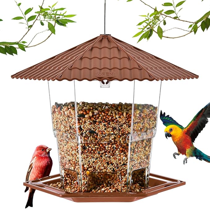 Jealoeur Bird Feeders for Outdoors Hanging Bird Feeder Wild Birds Seed, Brown 2 Pack B