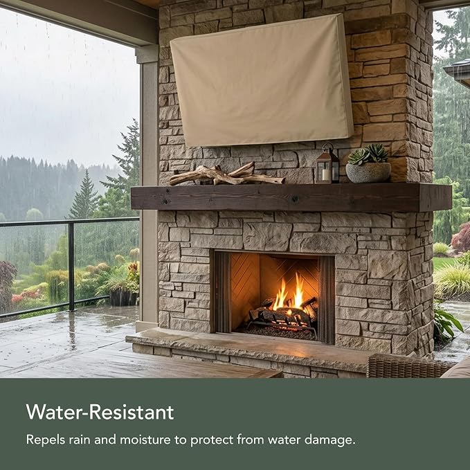 Covermates Outdoor Full TV Cover – Water-Resistant All-Weather Protection for Mounted & Freestanding TVs, 12-Gauge Vinyl with Remote Pocket & Secure Touch Fastener Closure, 50-54 Inches, Classic Tan