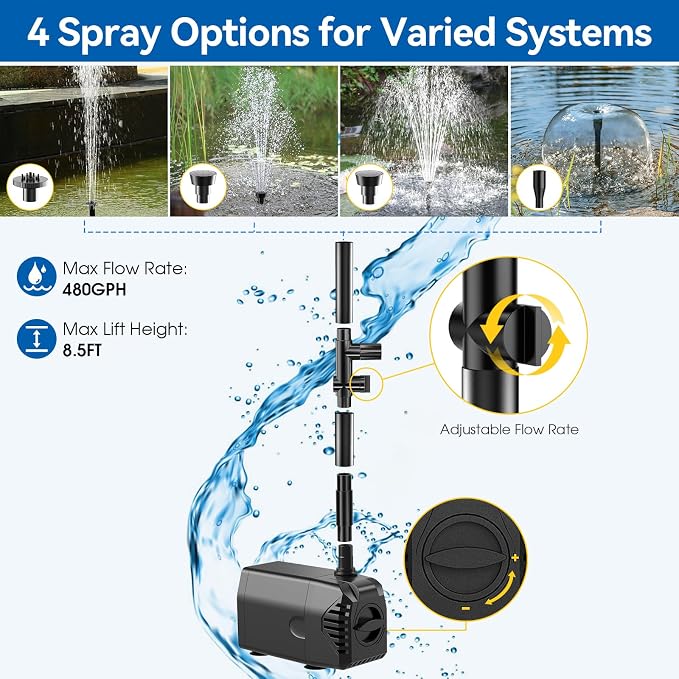Antfraer 40W Solar Pond Pump with Filter Kit, Foldable Solar Panel & 3-Stage Filtration System, 4 Nozzles Pond Filter for Outdoor Ponds, Garden Waterfalls, Koi Ponds & DIY Water Features