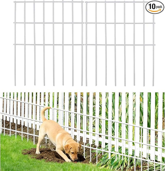 White Animal Barrier Fence 16.5 in (H) X 10.4 ft (L) with 1.55 Inch Spike Spacing, Anti Digging Garden Under Fence Dog Barrier