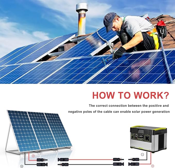 Twin Wire 40FT Solar Extension Cable - 10AWG (6mm²) Solar Panel Connector, with 6 Pairs-IP67-Male/Female Solar connectors for Outdoor Automotive RV Boat Marine Solar Panel- Black & Red