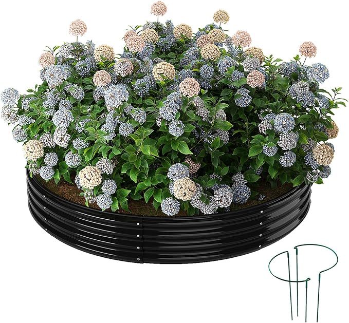 ZFHgarden Galvanized Metal Planter Round Raised Garden Bed Kit for Gardening Outdoor，3x3x1ft Grow Garden Box Raised Flower Bed，Round Galvanized Planter Outdoor Large Metal Fire Pit Ring Black