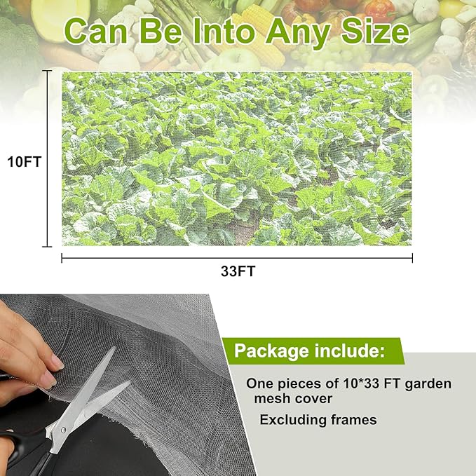 Garden Netting, 10x33Ft Ultra Fine Mesh Netting Pest Barrier Protection Bird Mosquito Net Plants Cover for Vegetables Fruits Flowers Crops Greenhouse Row Cover Raised Bed Patio Mesh Netting