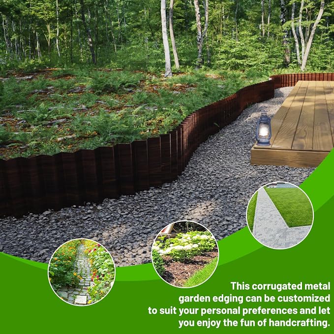 SnugNiture Corrugated Metal Garden Edging,8" x 20' Landscape Edging Border,Sturdy Metal Lawn Edging for Landscaping, Garden,Flower Bed and Yard