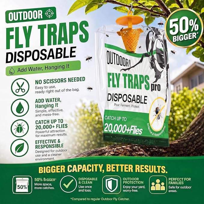 Fly Traps Outdoor Hanging 9 Pack, Add Water Outdoor Flying Insect Trap Fly Traps, Portable Disposable Fly Catcher for Patio, Backyard, Ranch & Garbage Areas