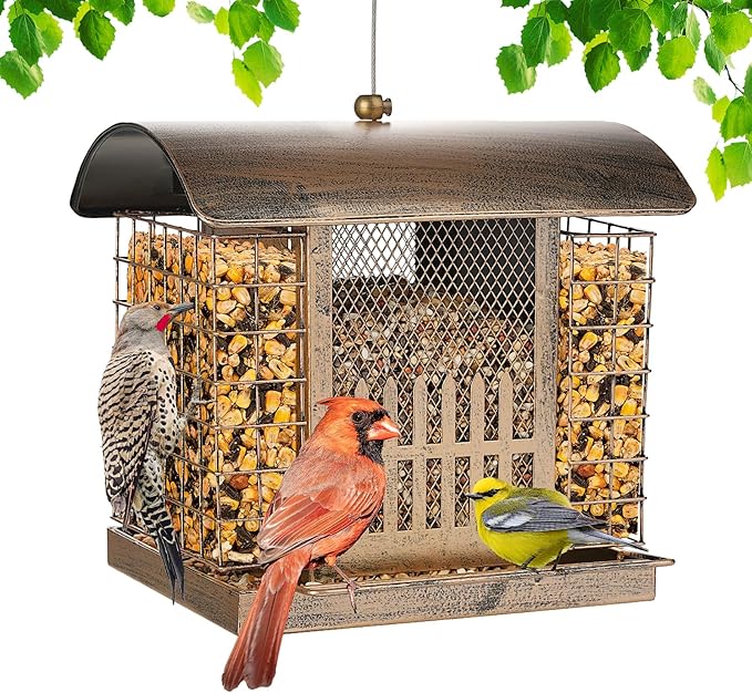 Suet Bird Feeder Outdoor Hanging with 2 Metal Mesh Cages - Attracts Woodpeckers, Finches, Sparrows - Wild Bird Feeder for Garden, Yard Decoration or Gift