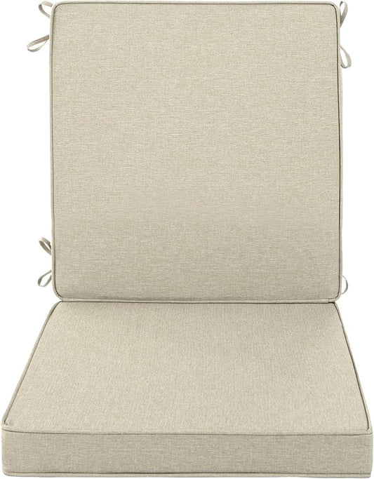 Outdoor Chair Cushions, Water-Resistant & Fade-Resistant, Patio Furniture Lawn Dining Chair Seat Replacement with Mid Back, Ties Zipper, Removable Cover, 18 x 16.5 Inch, Set of 1, Beige