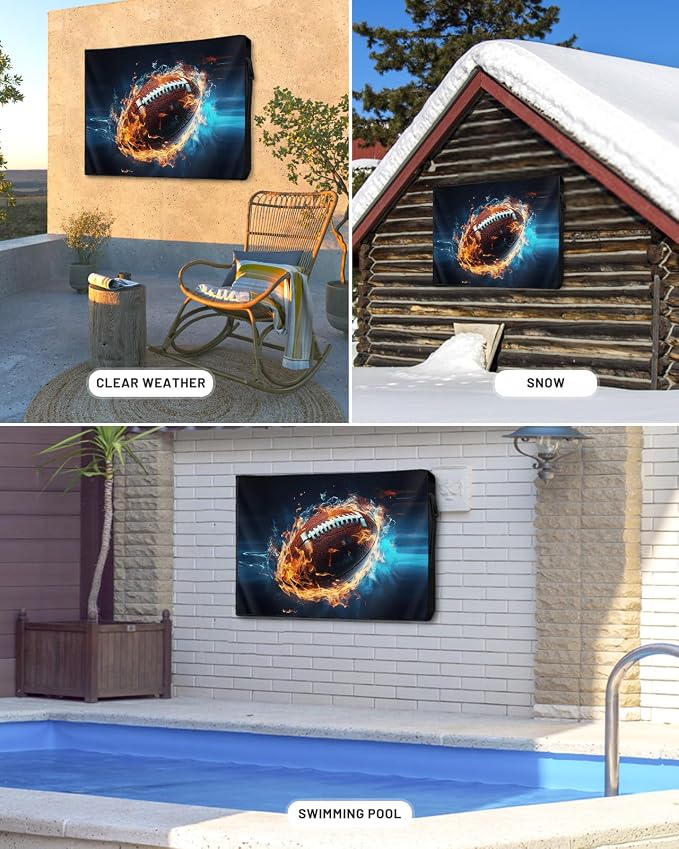 Outdoor TV Cover Waterproof Weatherproof 52 to 55 Inch, Sport Football with Fire Outside TV Covers with Zipper Flap, TV Screen Protectors for LED LCD OLED Television