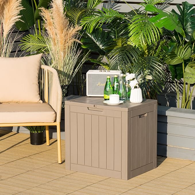 Giantex Deck Boxes Outdoor Waterproof - 30 Gallon Patio Storage Box with Lockable Lid, Built-in Handles, Storage Bin for Poolside, Package Delivery, Cushions, Garden Tools, Outside Storage Box (Brown)