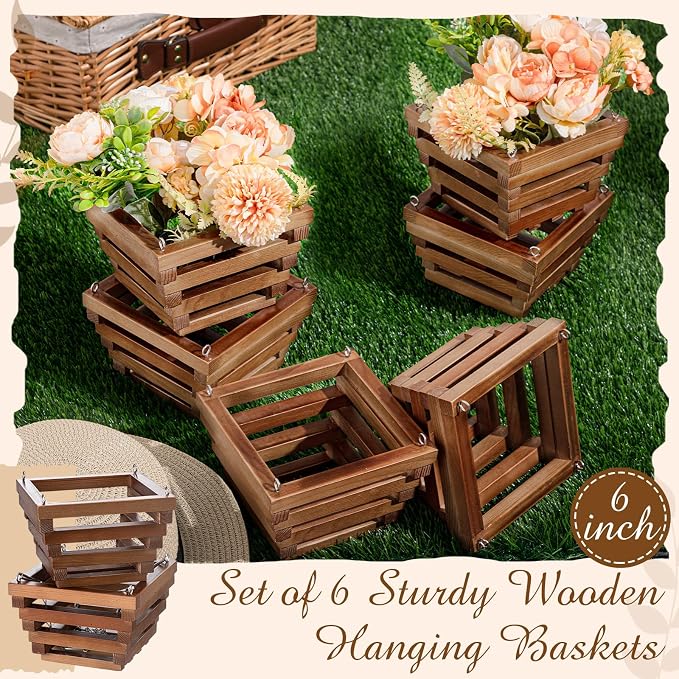 SiliFine 6 Sturdy Orchid Hanging Baskets, Wooden Plant Hanging Baskets, Handmade Inverted Trapezoidal Suitable for Orchids and Other Plants, Staghorn Ferns for Outdoor and Indoor Use, 6 Inch(Wooden)