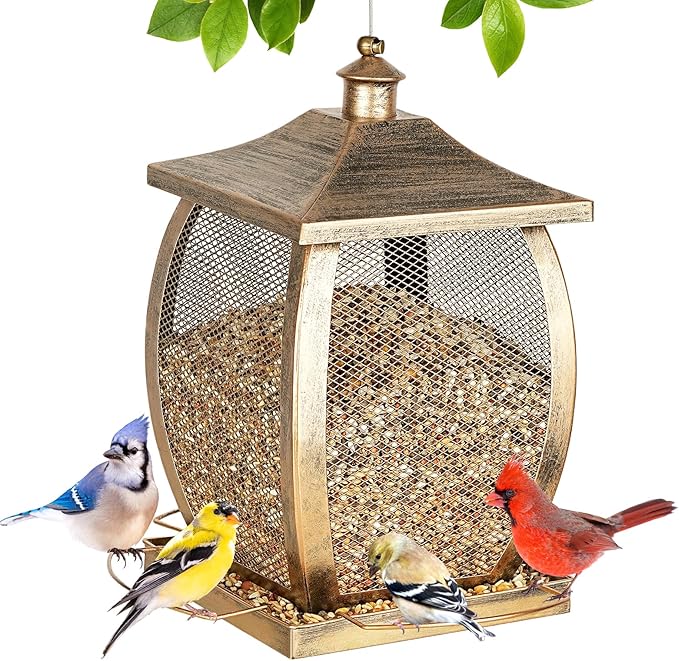 Bird Feeder, Heavy Duty Metal Wild Bird Feeders for Outdoors Hanging, 9 Lbs Extra Large Bird Feeder for Garden Yard Outside Backyard, Retro Lantern Shape