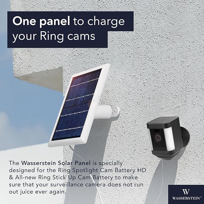 Wasserstein Solar Panel Compatible with Ring Spotlight Cam/Plus/Pro Battery, Stick Up Cam/Pro & Outdoor Cam Plus Battery - Continuous Power for Ring Surveillance Camera (3-Pack, White)