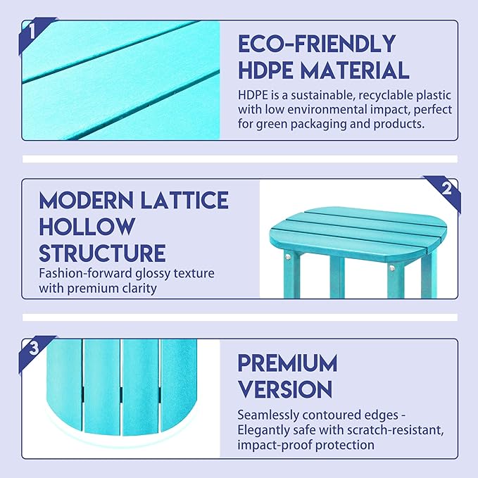 LZRS 2-Tier Patio Side Table, Heavy Duty HDPE Outdoor End Table with Wood Texture, Weatherproof Composite Table for Adirondack Chairs, Deck, Pool, Indoor/Outdoor, No Peeling Cracking(Turquoise)