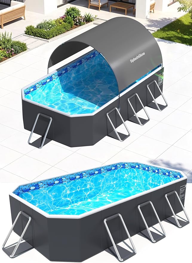 Foldable Pool with Canopy, Non Inflatable Pool, Large Foldable Swimming Pool for Adults Portable Pool, Large Collapsible Pool with Shade, Folding Hard Plastic Pool for Backyard(90"x50"x20")- Gray